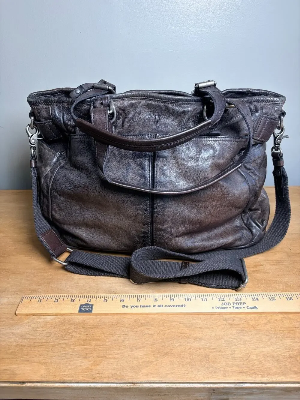 Frye Dark Brown Leather Large Murray Tote Bag Detachable Strap